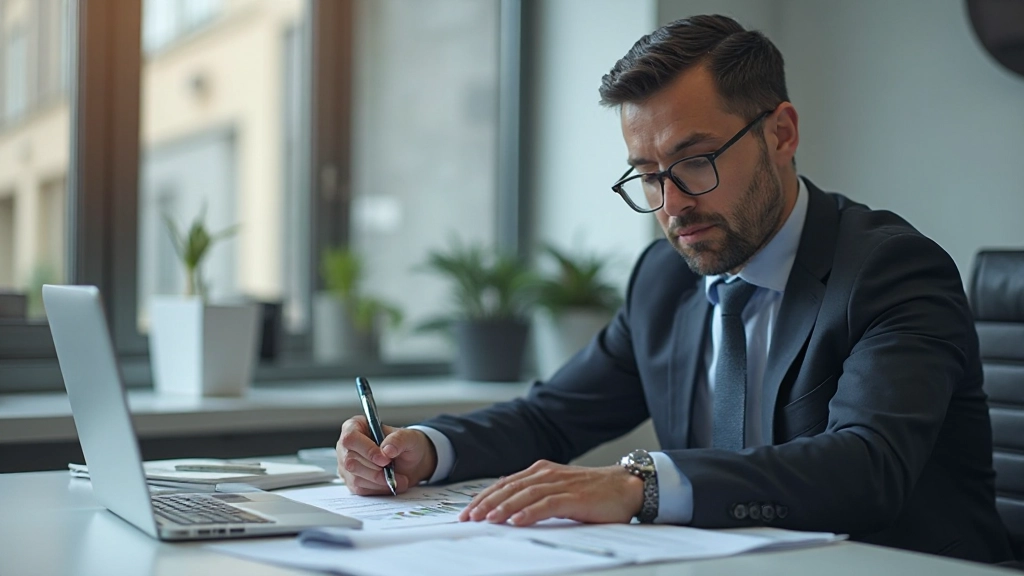Профессиональное рабочее пространство с документами финансового аудита и ноутбуком